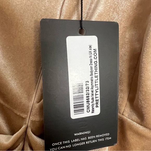 NWT PrettyLittleThing Maternity Nude Velvet Asymmetric Bodycon Midi Dress 10 - Picture 8 of 9